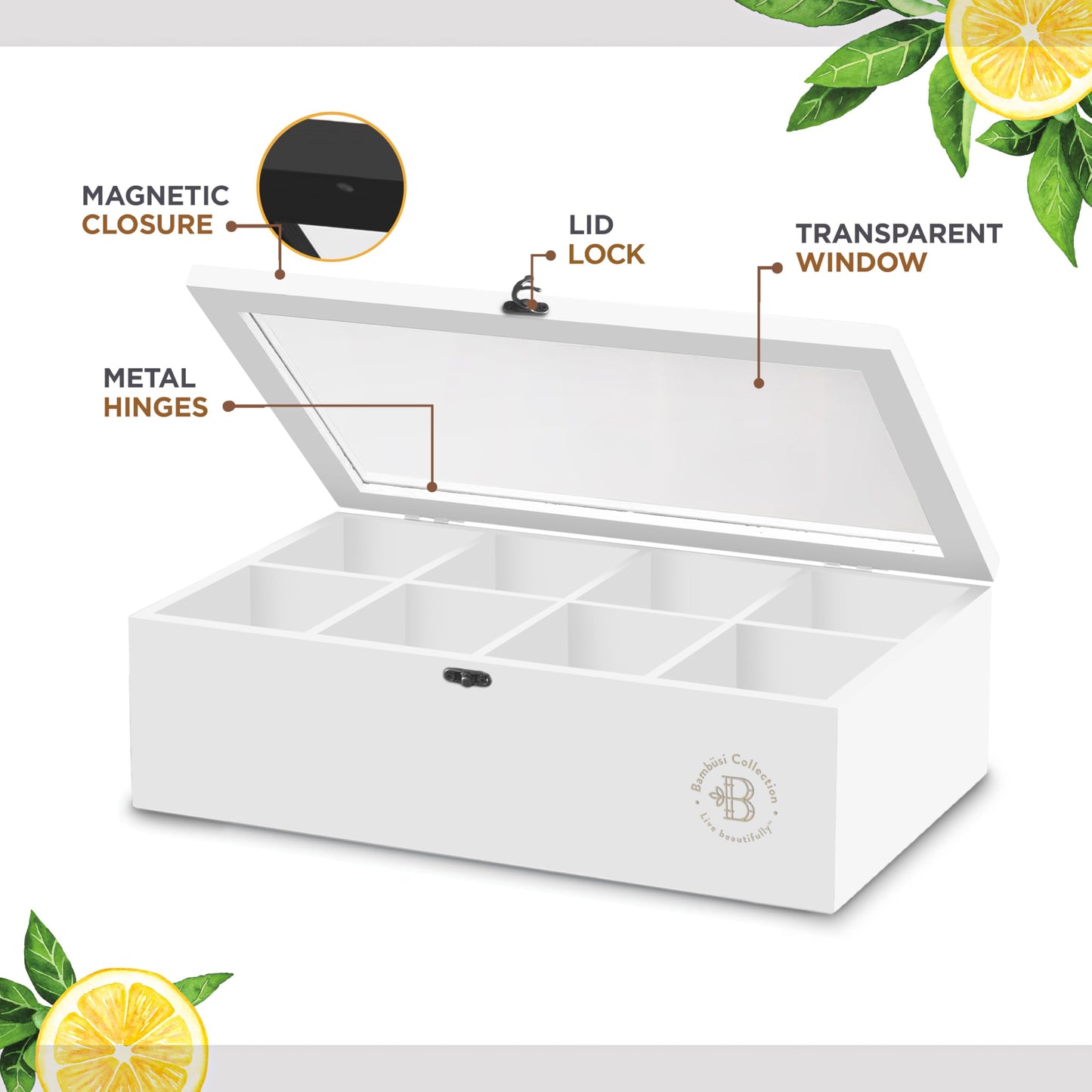 Bamboo Tea Bag Organizer Storage Box with Drawer & Acrylic Window - Magnetic Lid Keeps Contents Fresh - Ideal Mothers Day Gifts for Mom - Gift Caddy (Tea Not Included)