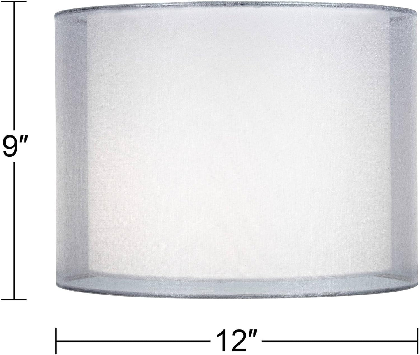 Silver and White Double Sheer Small Drum Lamp Shade 12" Top x 12" Bottom x 9" High (Spider) Replacement with Harp and Finial - Springcrest