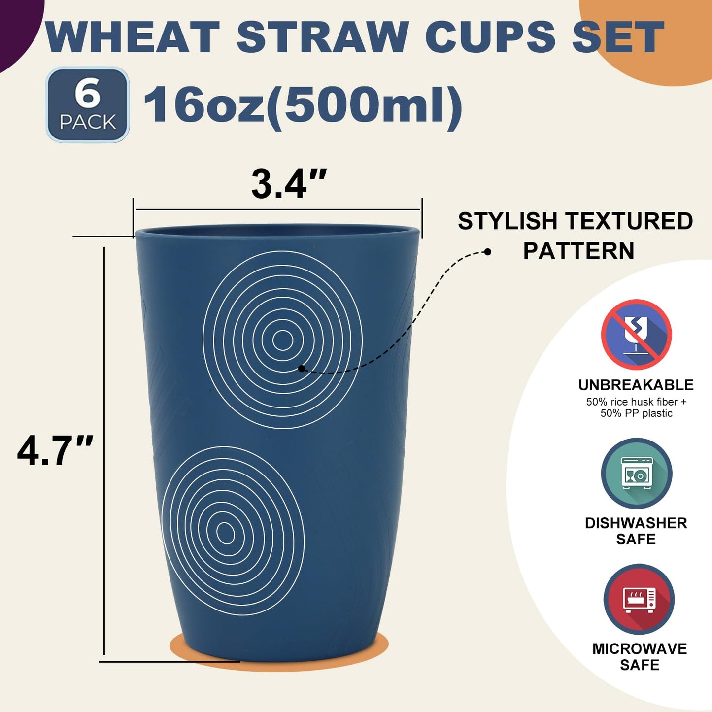 Wheat Straw Cups 8 PCS Good Alternative to Plastic Reusable Cups 20 oz Unbreakable Drinking Cup Reusable Dishwasher Safe Water Plastic Glasses Colorful Series