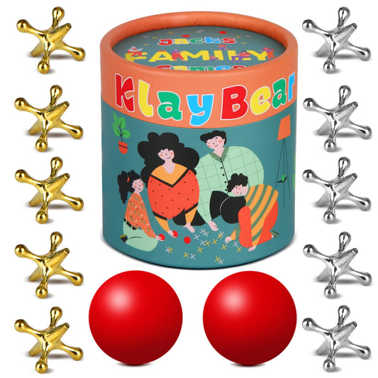 Jacks Game with Ball, Retro Vintage Jax Game for Kids and Adults, Classic Board Games with 18 Metal Jacks & 3 Red Rubber Balls, Old Fashion Traditional Table Games for Family Game Night