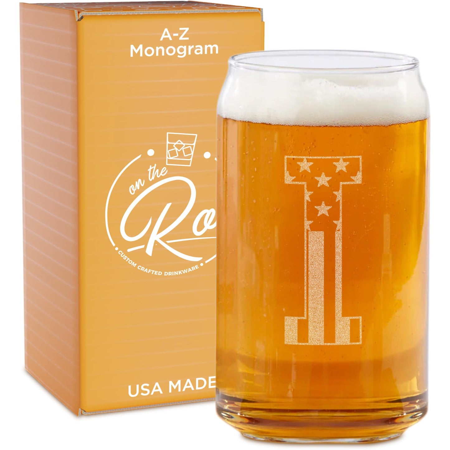 Monogram Beer Glasses for Men (A-Z) 16 oz - Engraved Beer Gifts for Men Brother Son Dad Neighbor - Unique Christmas Gifts for Him - Personalized Drinking Gift Beer Glass Mugs (J)