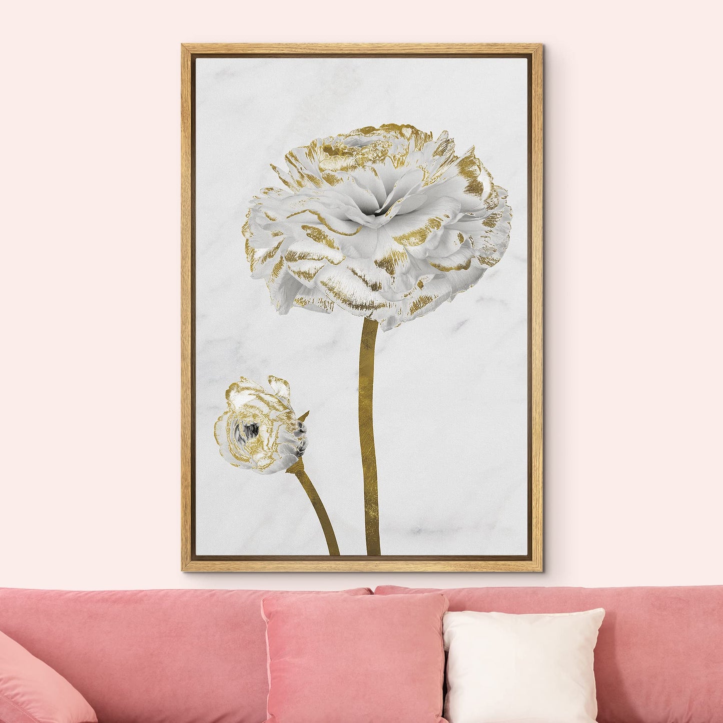 Canvas Print Wall Art White Gold Close Up Garden Carnation Flower Plant Nature Wilderness Illustrations Modern Art Farmhouse/Country Rustic Relax/Calm for Living Room, Bedroom, Office - 16"x24"