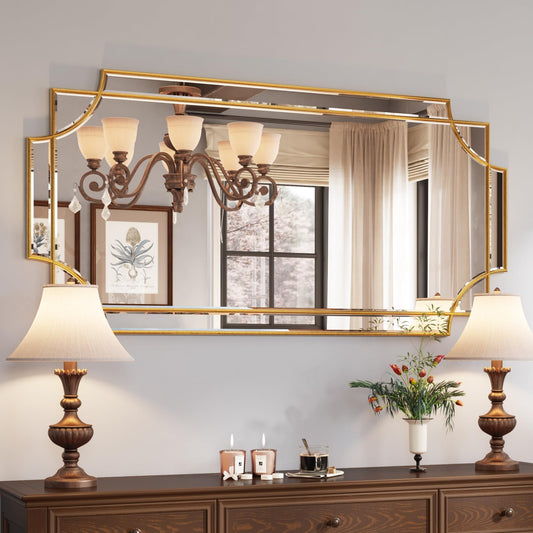 Kelly Miller Gold Framed Mirror for Wall, 26"x26" Gold Square Wall Mirror Vanity Mirror Decorative Mirror Beveled Wall Decor for Bathroom Powder Room Living Room Bedroom Bedside Table Entryway Hallway