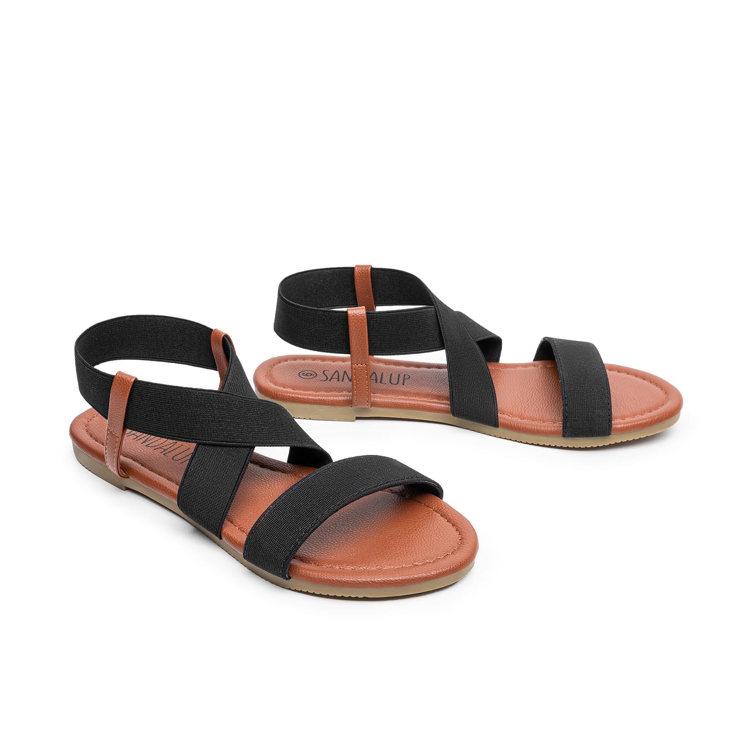 SANDALUP Elastic Ankle Strap Flat Sandals for Women