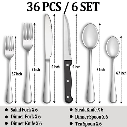 24-Piece Silverware Set with Steak Knives – Stainless Steel Flatware for 4