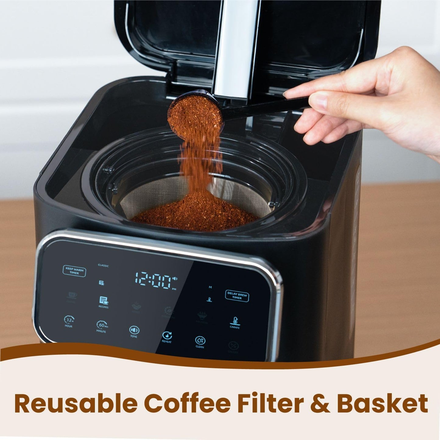 Cafetière à filtre programmable Gevi 12 tasses avec écran tactile, infusion rapide et puissante, arrêt automatique, plaque de maintien au chaud pendant 4 heures, option café glacé, système anti-goutte, filtre permanent 