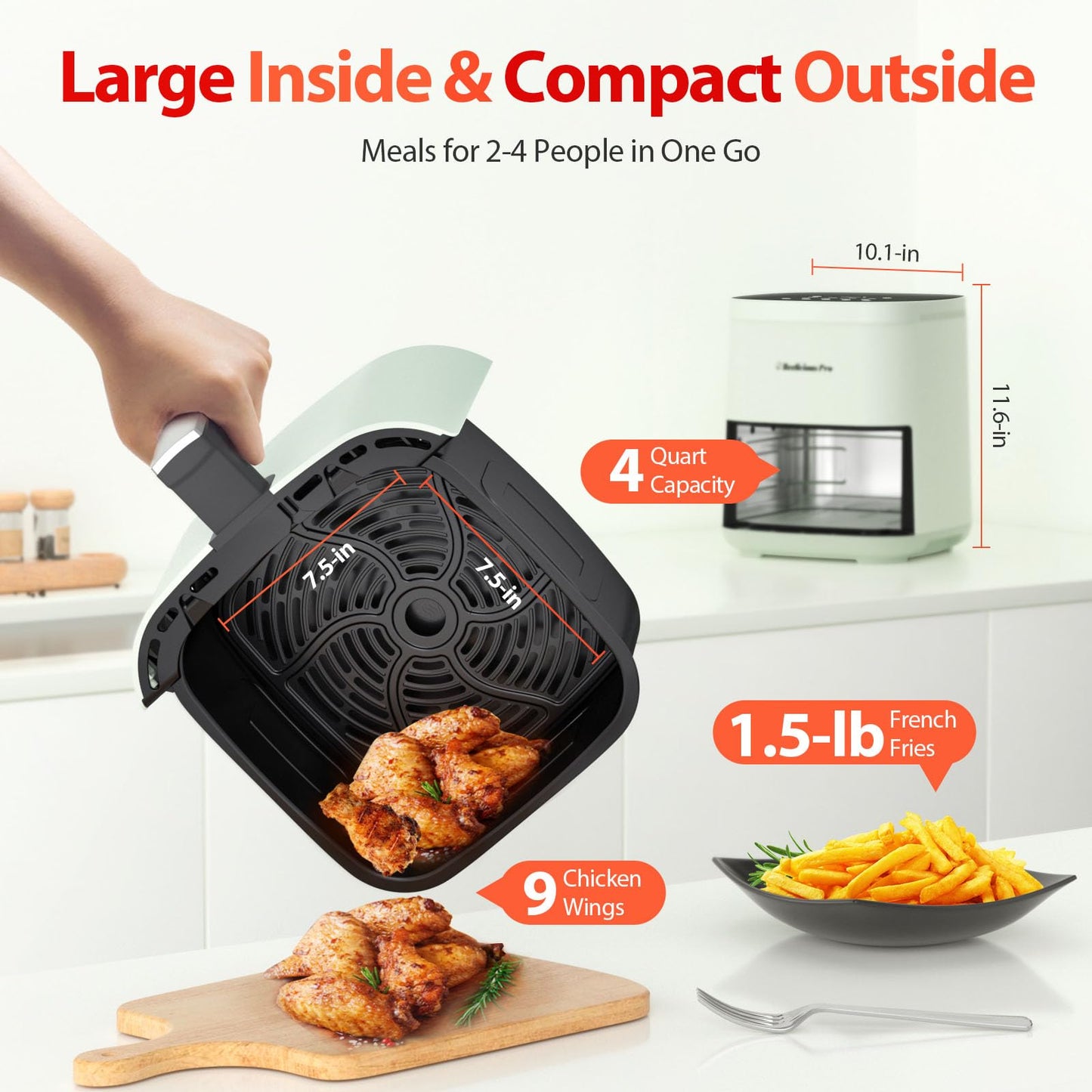 Friteuse à air Beelicious 8 en 1 Smart Compact 4QT, rappel de secousse, friteuse à air numérique 450 °F avec technologie Flavor-Lock, écran en verre trempé, lavable au lave-vaisselle et antiadhésive, convient pour 1 à 3 personnes, rouge 