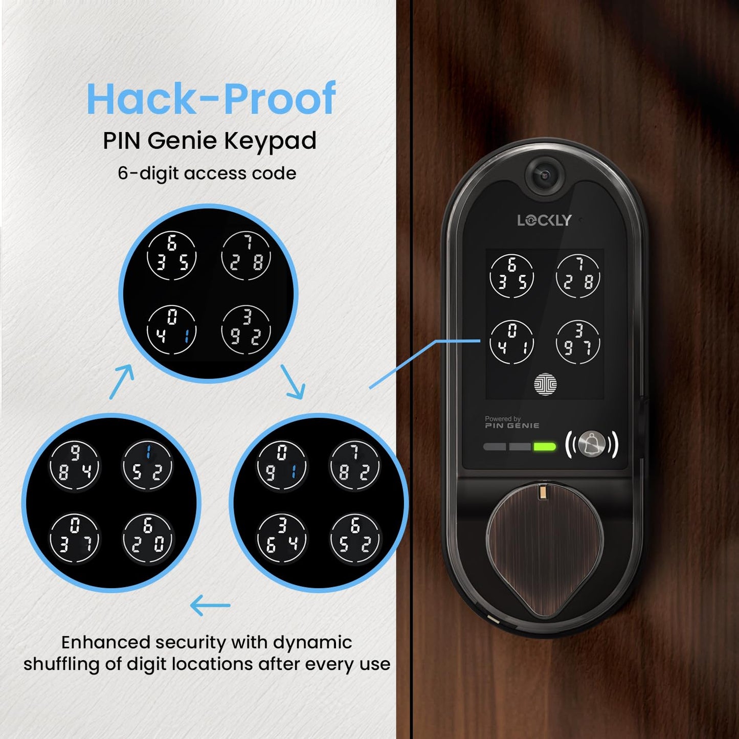 Serrure intelligente Lockly Vision, sonnette vidéo HD, serrures intelligentes pour porte d'entrée, serrure de porte à empreinte digitale, clavier à écran tactile, contrôle par application, sans frais mensuels, verrouillage automatique - Nickel satiné 