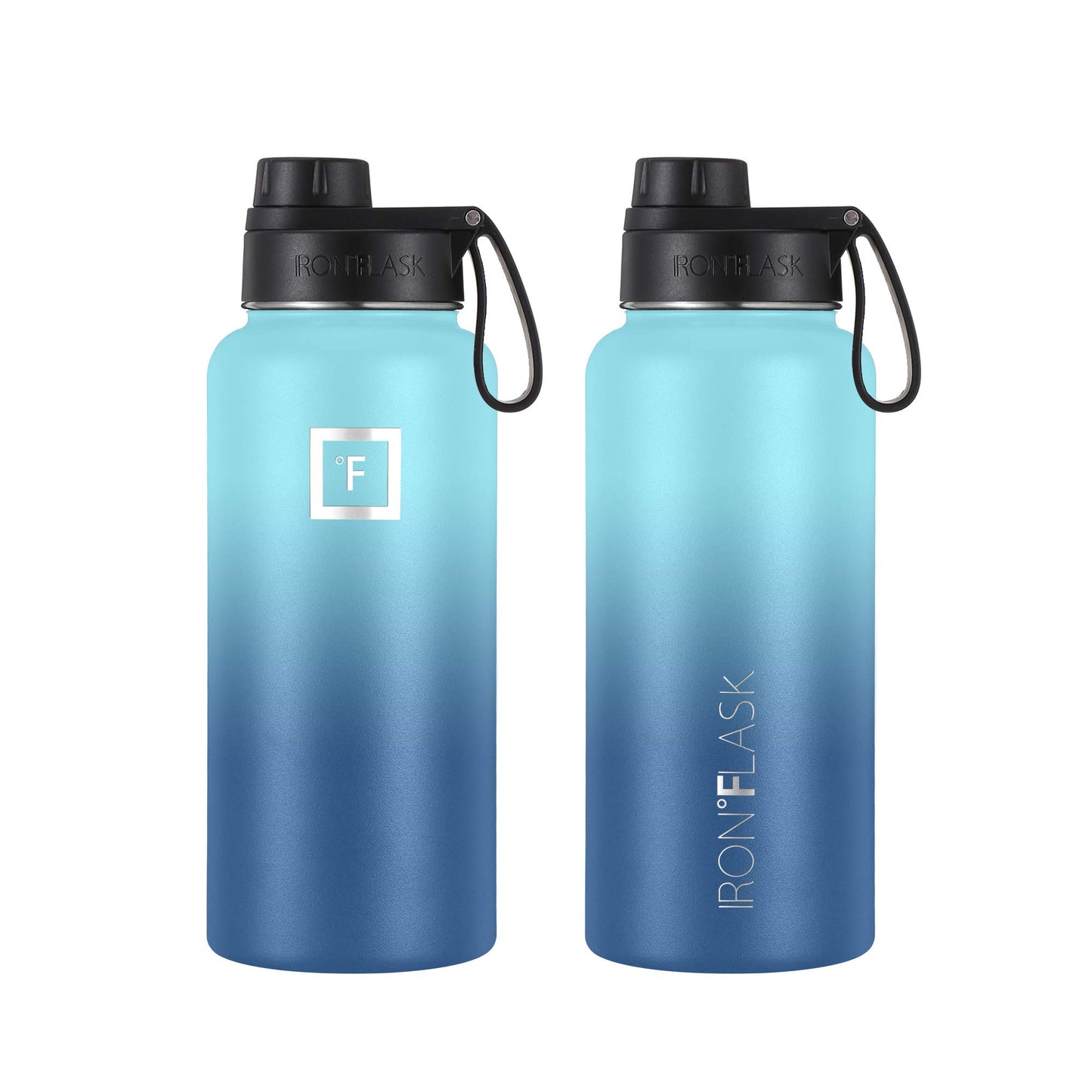 Bouteille d'hydratation de camping et de randonnée IRON °FLASK avec 3 couvercles - Bouteille d'eau en acier inoxydable, à double paroi et isolée sous vide - Anti-fuite et sans BPA (Dark Night, Straw - 32 oz) 