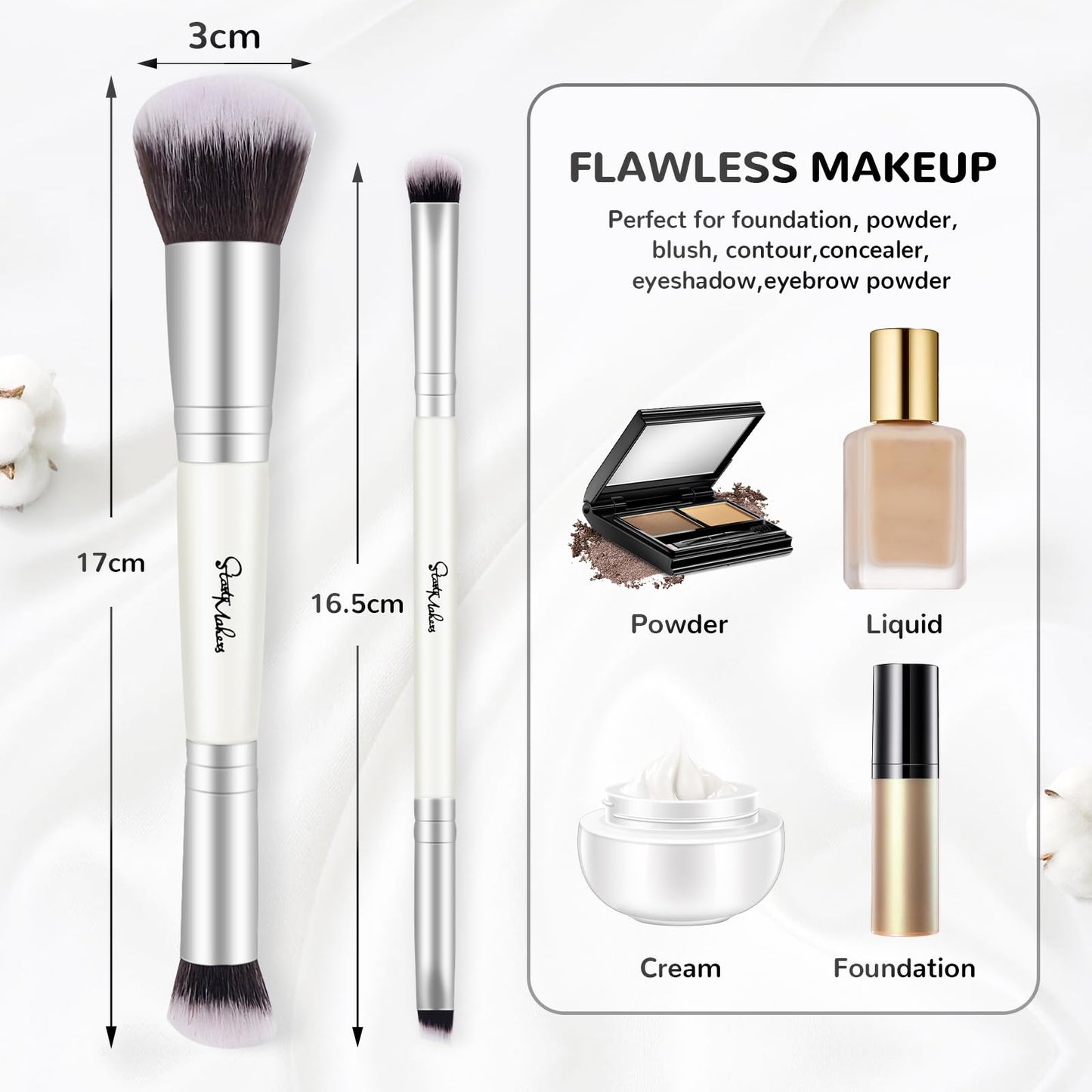 Make-up-Pinsel, Foundation-Pinsel mit zwei Enden – START MAKERS 2-in-1-Concealer-Pinsel, Gesichts-, Augenbrauen- und Lidschattenpinsel für Flüssigkeiten, Puder, Polieren, Verblenden, Konturieren, Foundation-Make-up-Pinsel (2 Stück) 