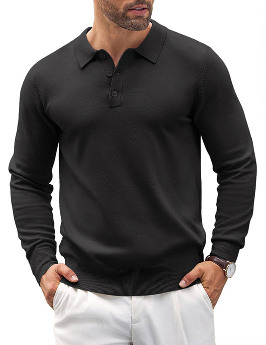 COOFANDY Mens Knit Polo Shirts Casual Long Sleeve Classic Polo Shirts Button Down Golf Shirts