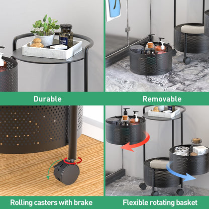 No Assembly Required Vegetable Storage Rack, 4-Tier Rotating Fruit Basket with Wheels, Heavy Duty Carbon Steel Kitchen Storage Cart