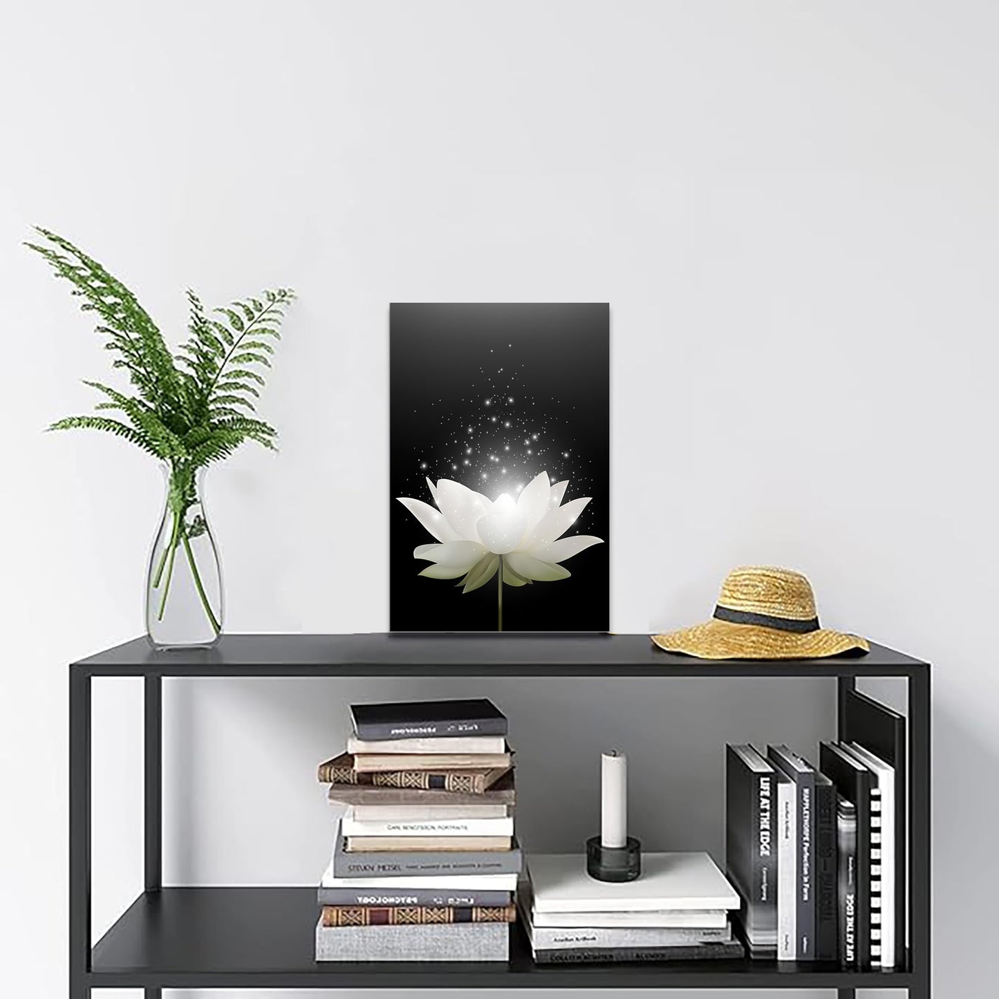 Impressions sur toile Art Lotus Floral Pictures Art mural pour décoration de bureau zen Affiche de méditation Peinture d'art moderne encadrée prête à accrocher (12x16 pouces) 