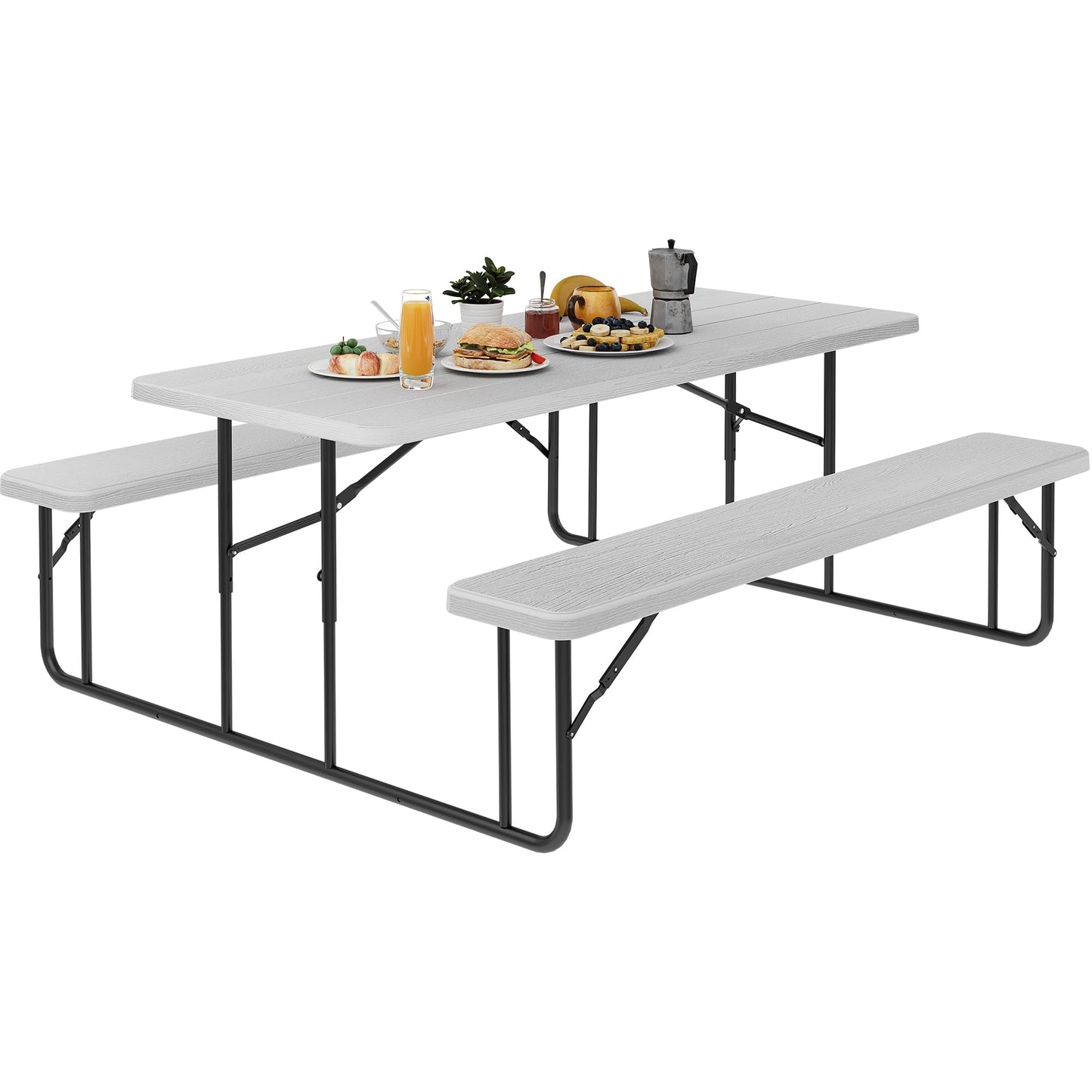 YITAHOME Table de pique-nique d'extérieur de 1,8 m avec plateau en bois, cadre en acier robuste et ouverture pour parapluie, table de pique-nique robuste idéale pour la cour, le patio, les rassemblements sur la pelouse, marron clair 