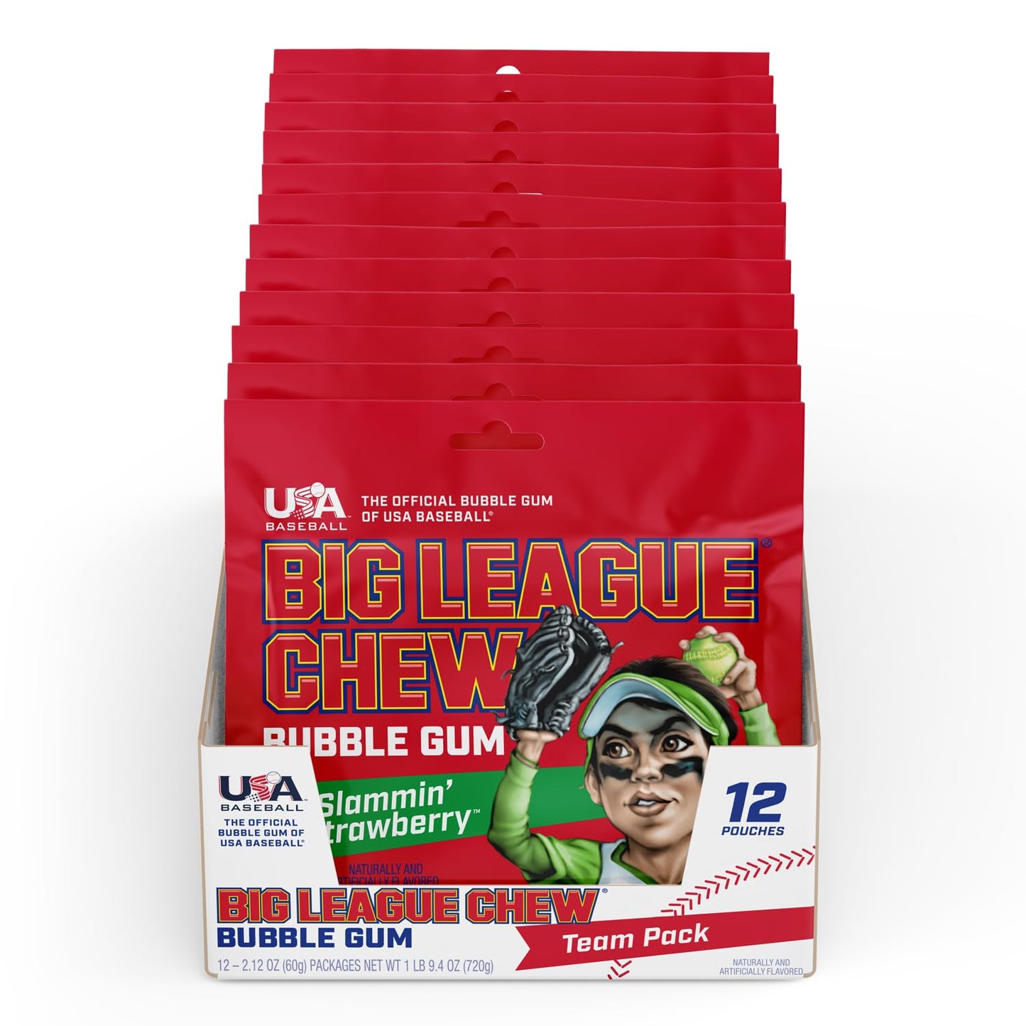 Big League Chew Outta Here Original Bubble Gum – klassischer Ballpark-Geschmack | Perfekt für Baseballspiele, Teams, Imbissbuden, Partys und mehr | Packung mit 12 Beuteln (je 2,12 oz)