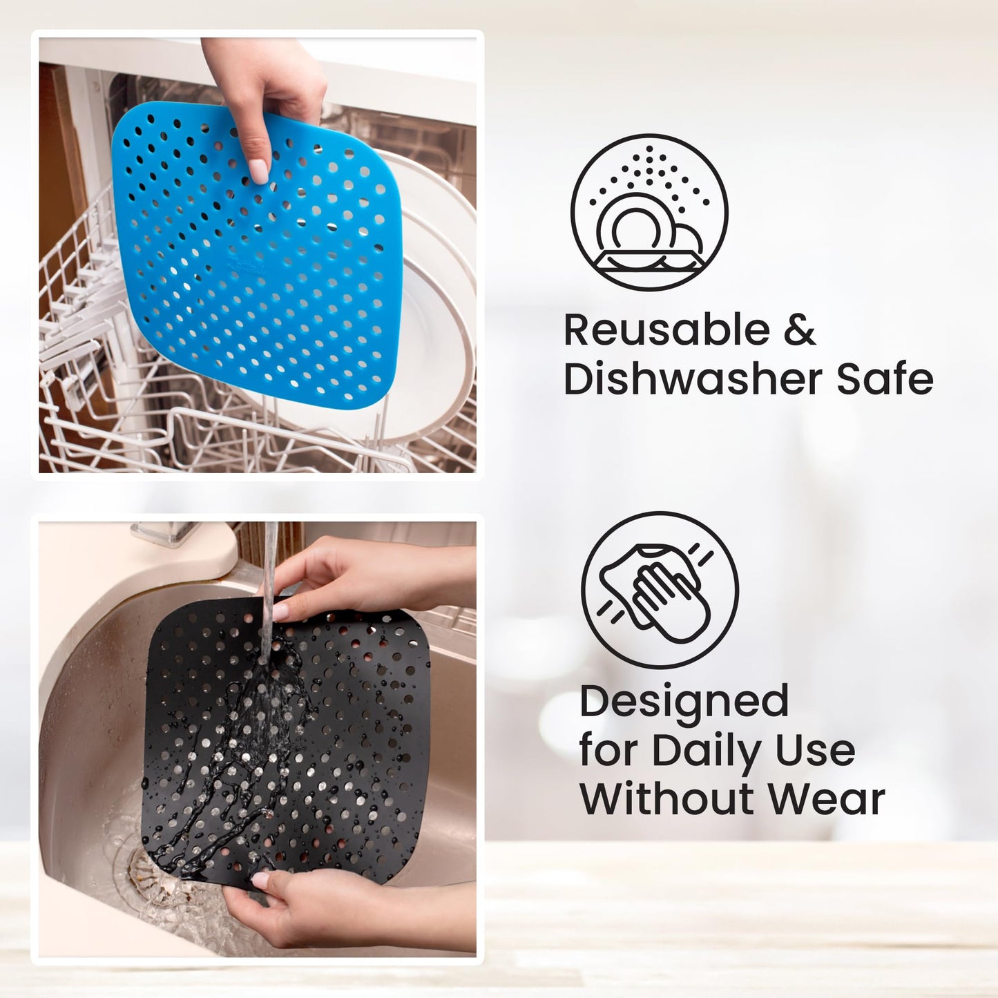 Air Fryer Liners Silicone 3 Pack for 5QT or Bigger Air Fryers - 8.5" Square Silicone Air Fryer Liners - Reusable Easy to Clean Air Fryer Accessories - Non-Stick Parchment Paper Replacement