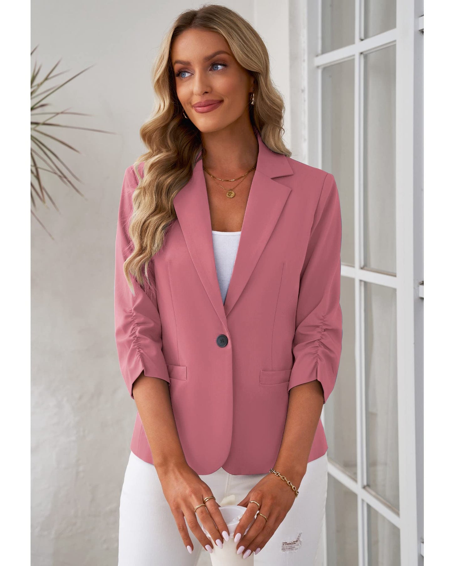 LookbookStore Blazer für Damen Anzugjacken Eleganter Blazer mit 3/4-Ärmeln Business-Casual-Outfits für die Arbeit