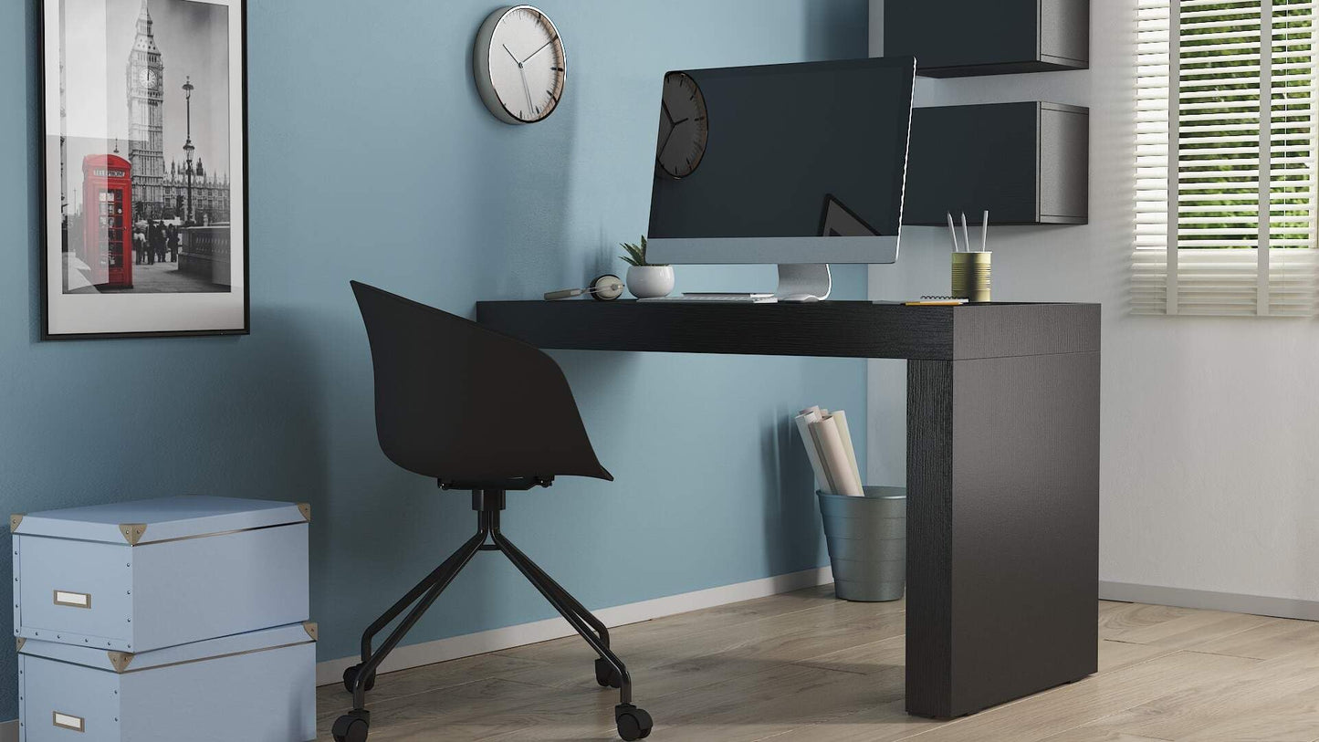 Mobili Fiver, Bureau Evolution 70,9 x 23,6 po, Frêne noir avec un pied, finition stratifiée, bureau moderne, bureau d'écriture et d'étude pour chambre à coucher, bureau, meubles italiens 