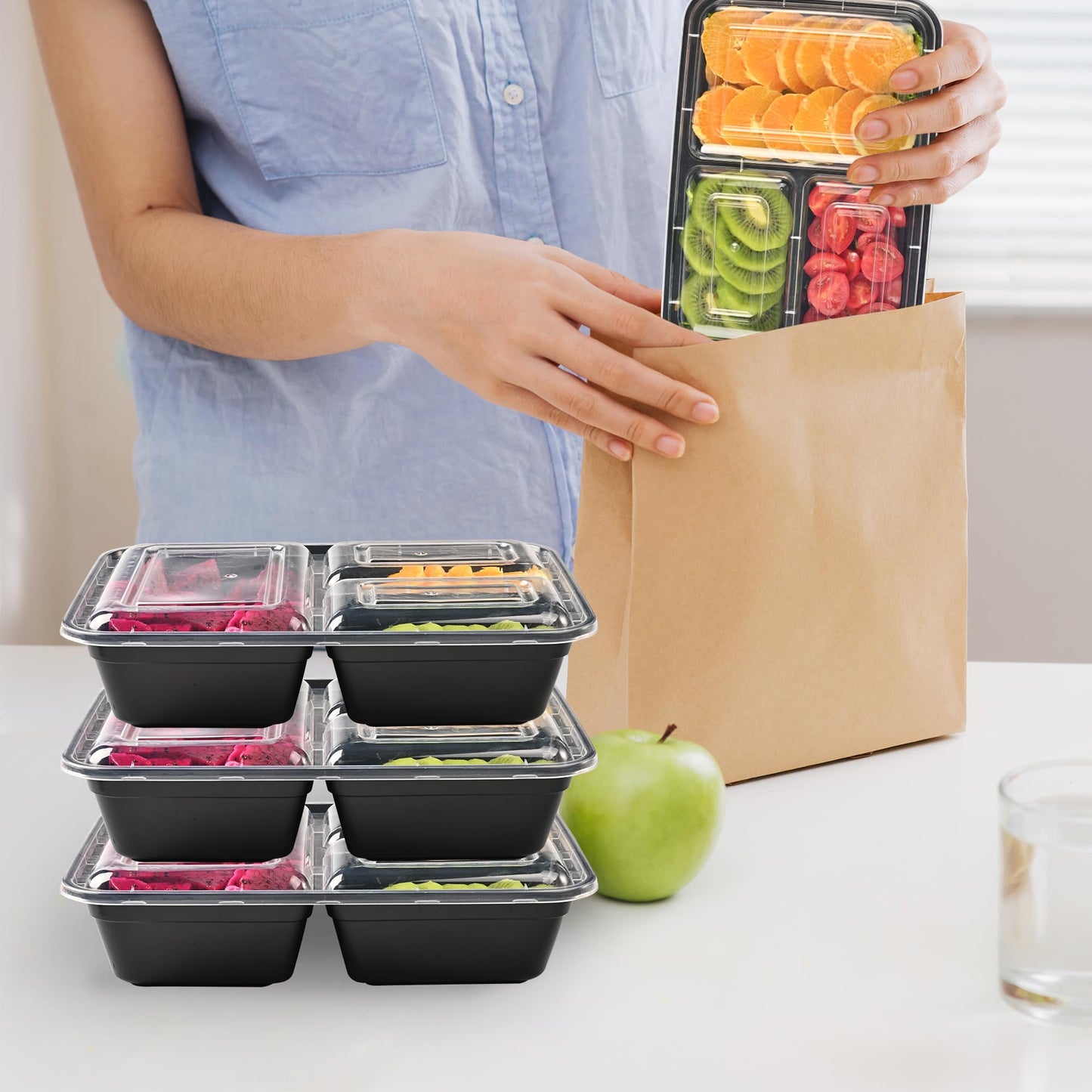 Prep Food Storage Containers with Lids – Reusable BPA-Free Lunch Bento Boxes, Stackable, Microwave, Dishwasher & Freezer Safe