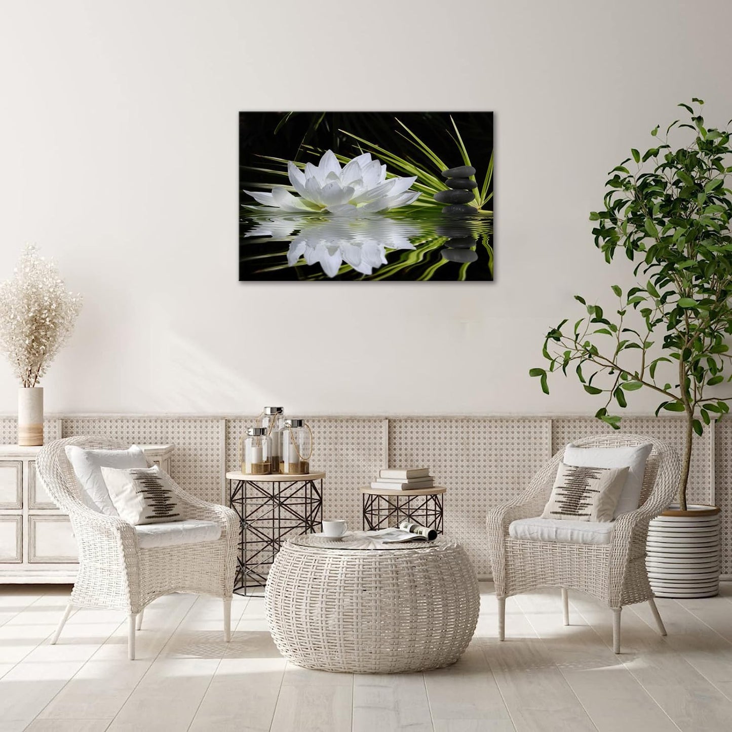 Impressions sur toile Art Lotus Floral Pictures Art mural pour décoration de bureau zen Affiche de méditation Peinture d'art moderne encadrée prête à accrocher (12x16 pouces) 