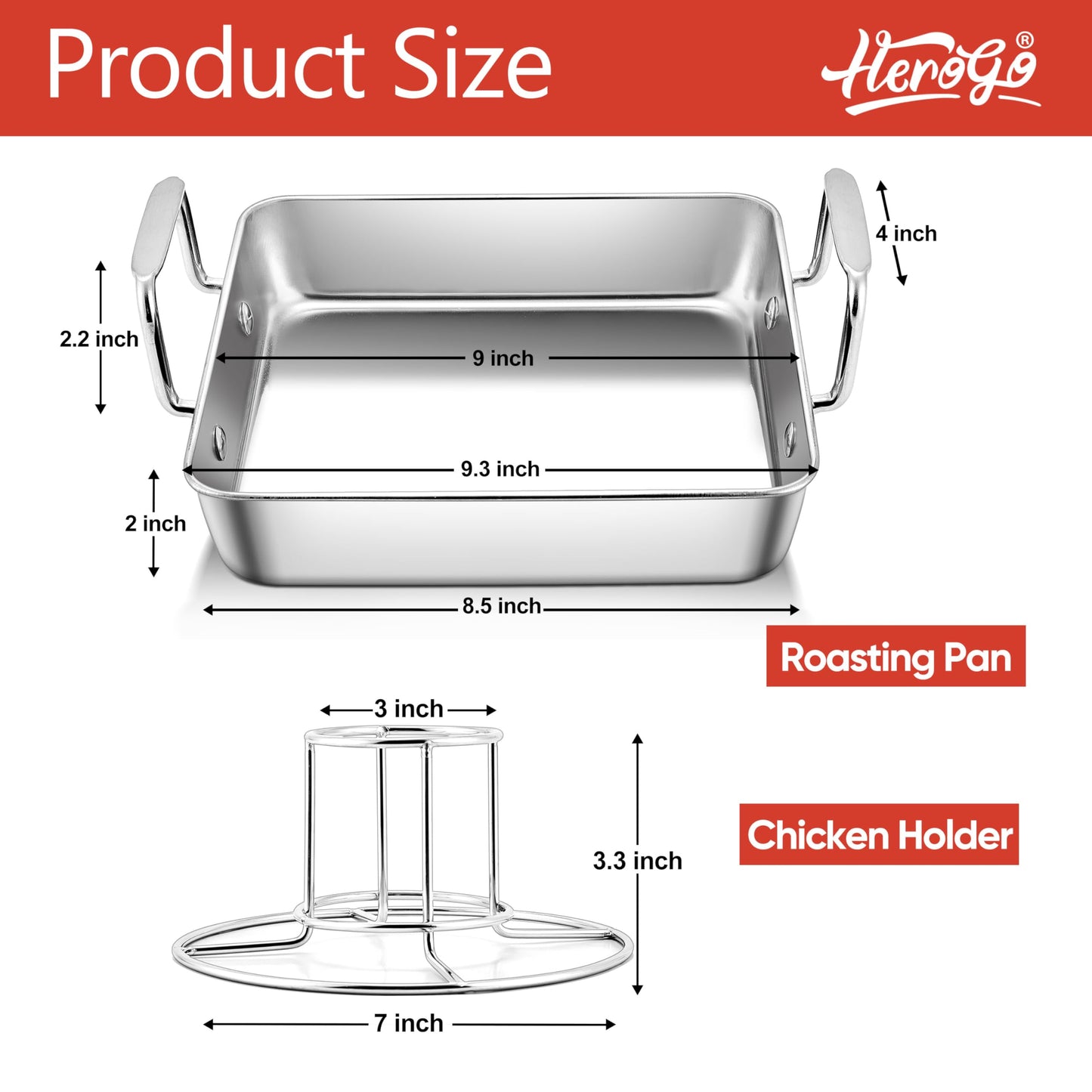 15.3 Inch Roasting Pan with Rack Set of 3(Deep Broiling Pan & V-shaped Rack & Flat Cooling Rack), Herogo Stainless Steel Turkey Roaster Pan for Thanksgiving Christmas, Dishwasher Safe