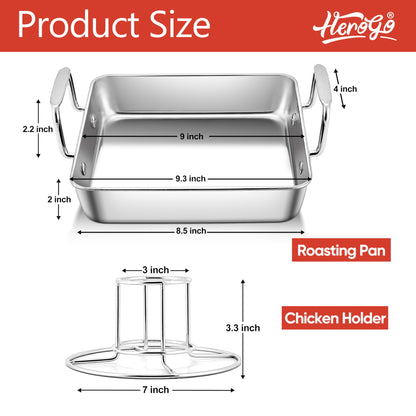 Herogo 15.3-Inch Stainless Steel Roasting Pan with Rack – 3-Piece Set Includes Deep Pan, V-Rack & Cooling