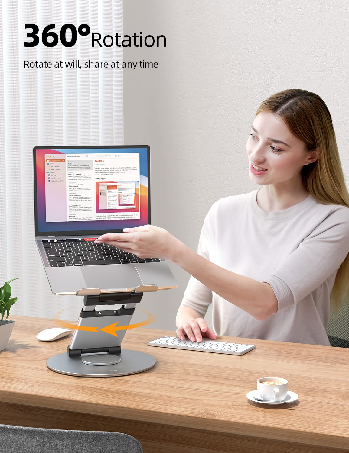 Nulaxy Teleskop-Laptopständer für den Schreibtisch, um 360 Grad drehbar, höhenverstellbar, schwenkbar, ausziehbares Design, ergonomischer Laptop-Riser, passend für alle 10-17 Zoll Laptops, Computer, MacBook, grau