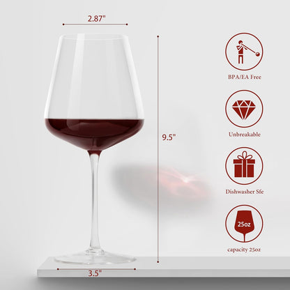 Crystal Wine Glasses Set of 2, Hand Blown Wine Glass 25OZ, White/Red Wine Glasses