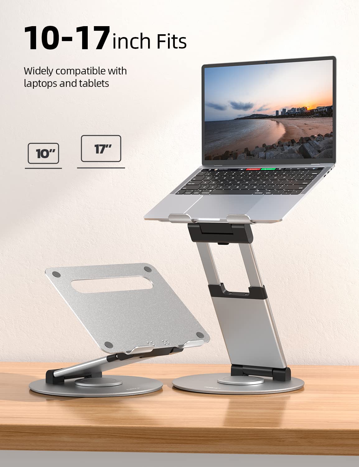 Nulaxy Teleskop-Laptopständer für den Schreibtisch, um 360 Grad drehbar, höhenverstellbar, schwenkbar, ausziehbares Design, ergonomischer Laptop-Riser, passend für alle 10-17 Zoll Laptops, Computer, MacBook, grau