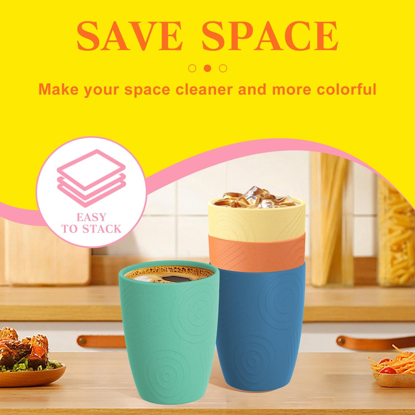 Homienly Wheat Straw Cups – Reusable, Unbreakable, Tumblers, Stackable & Dishwasher Safe