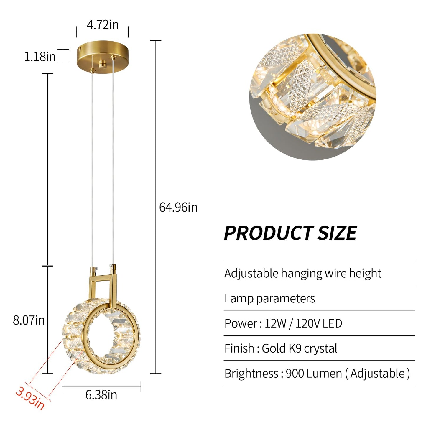 Mini-Leuchte für Kücheninseln, moderne LED-Pendelleuchte aus Kristall, rechteckiger Kronleuchter in Gold für Esszimmer, Wohnzimmer, Küche, Schlafzimmer, Bar (1 Stück) 