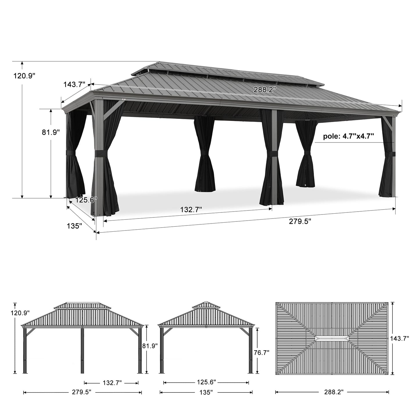 PURPLE LEAF 14' x 20' Patio Hardtop Gazebo with Light Metal Roof Heavy Duty Wind Resistance Outdoor Permanent Large Pavilion Gazebo for Patio Deck and Garden, Netting and Curtains Included, Light Grey