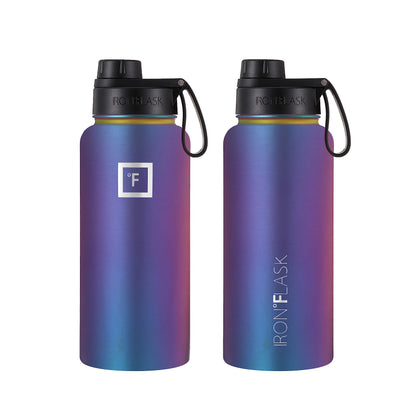 IRON °FLASK 32 oz Stainless Steel Water Bottle – Vacuum Insulated, Leak-Proof, BPA-Free, with 3 Lids (Straw Included)