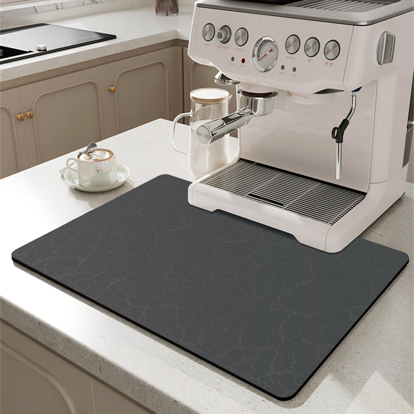 Coffee Maker Mat for Countertops, Coffee Bar Accessories Fit Under Coffee Machine Mat, 19"x12" Rubber Backed Coffee Pots, Table Mat Under Appliance, Dish Drying Mat, Marble Gray for Kitchen Counter