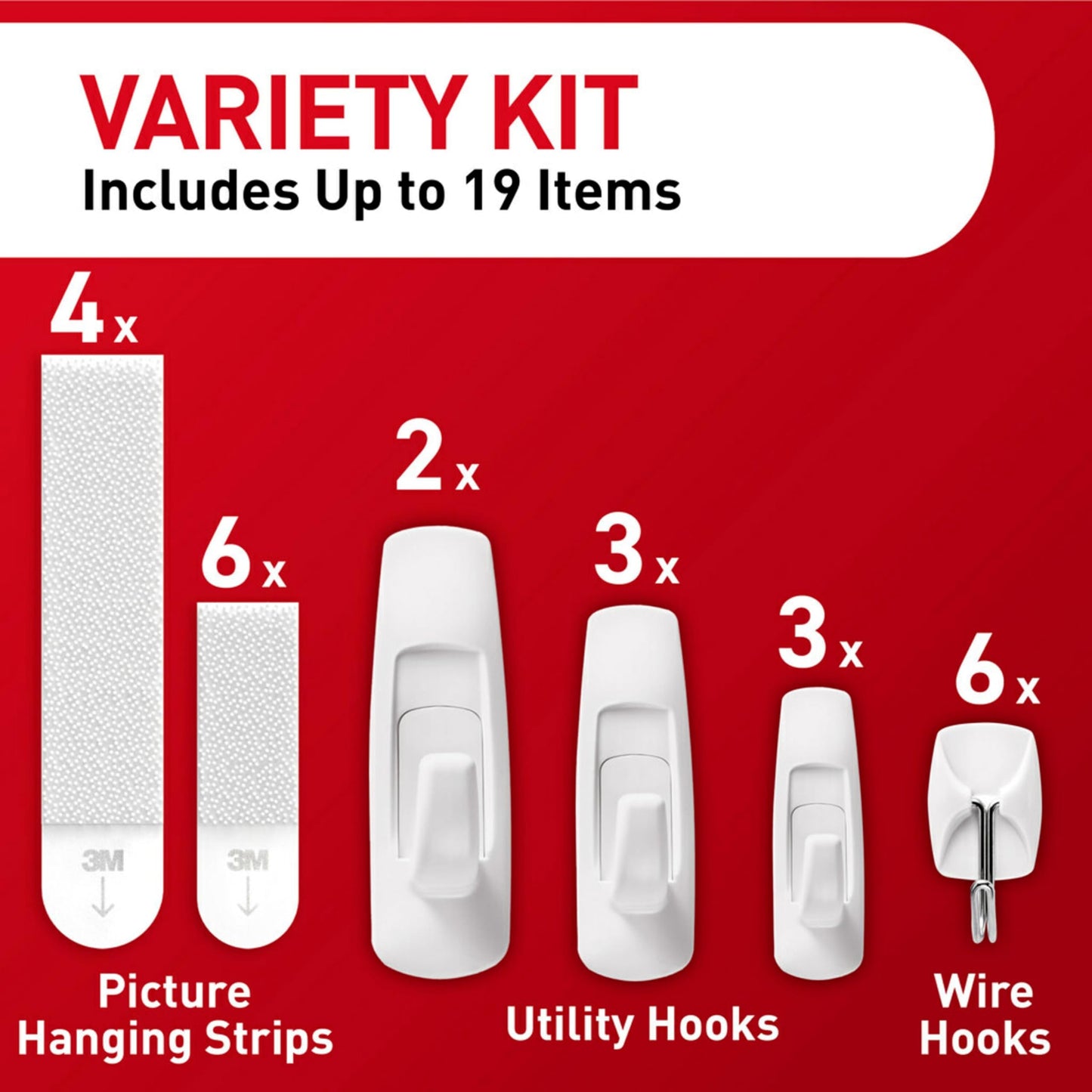 Command Variety Pack, Including 10 Pairs of Picture Hanging Strips, 6 Wire Hooks and 8 Utility Hooks for Hanging Christmas Decorations, Damage Free Hanging Up to 19 Items with Command Strips, 1 Kit