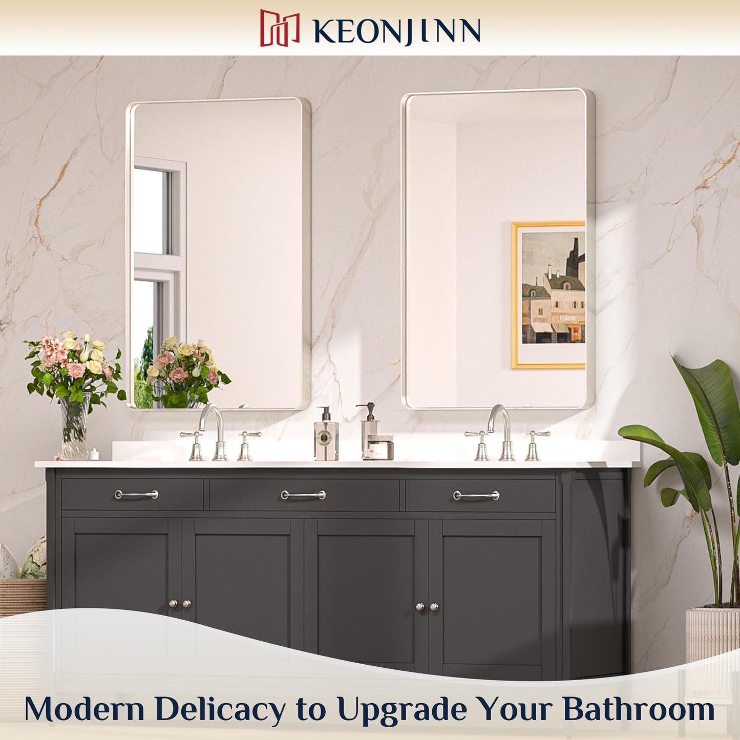 Keonjinn Black Mirror for Bathroom Sink, 24 x 30 Inch Sandblasted Finish Aluminum Wall Mirrors, Matte Black Rectangle Farmhouse Mirror with Shatterproof HD Tempered Glass, Anti-Rust Metal Frame