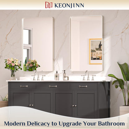 Keonjinn Black Mirror for Bathroom Sink, 24 x 30 Inch Sandblasted Finish Aluminum Wall Mirrors, Matte Black Rectangle Farmhouse Mirror with Shatterproof HD Tempered Glass, Anti-Rust Metal Frame