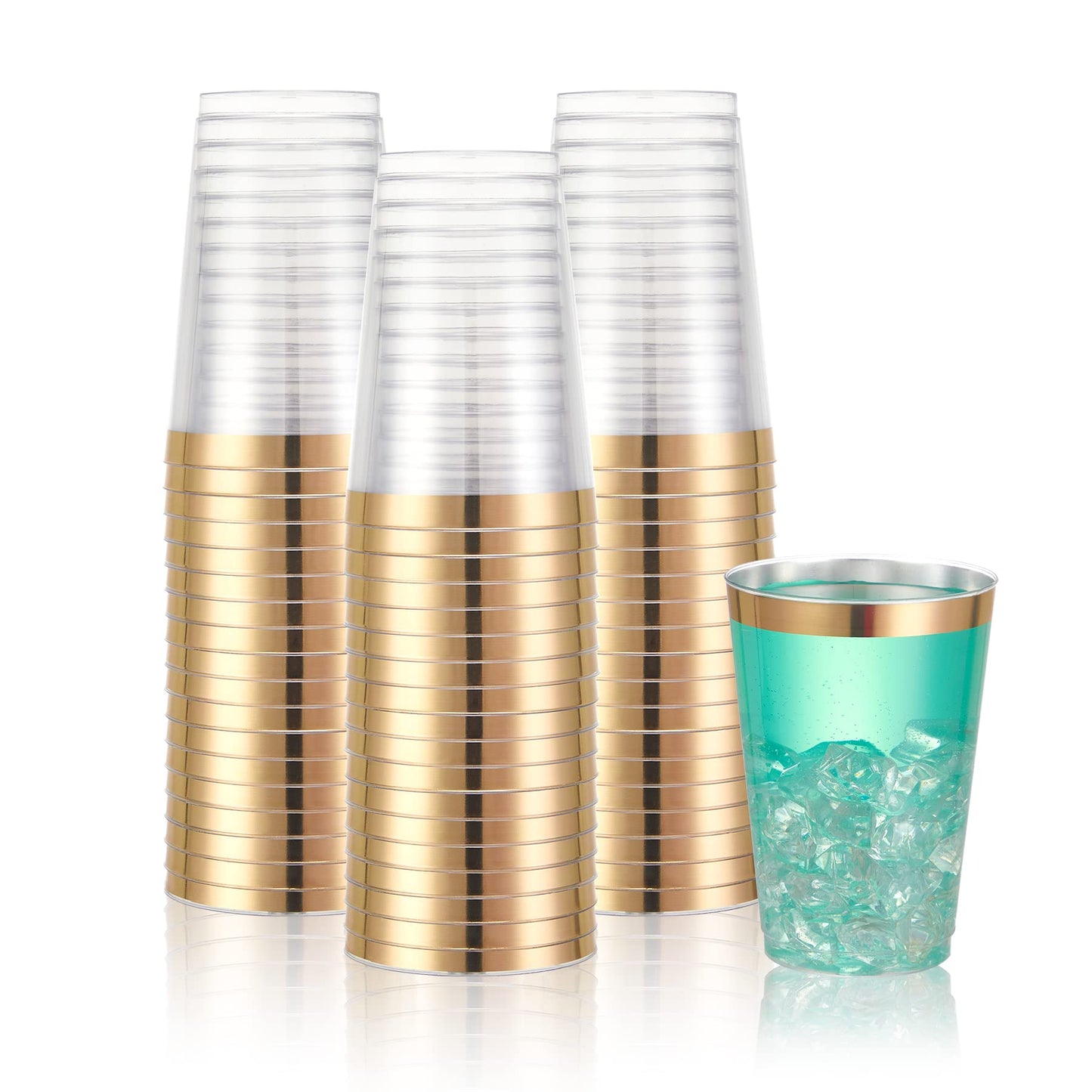 N9R 72 Pack Gold Plastic Cups, 12OZ Clear Plastic Cups with Gold Rim, Disposable Cups Perfect for Parties, Wedding and Birthday