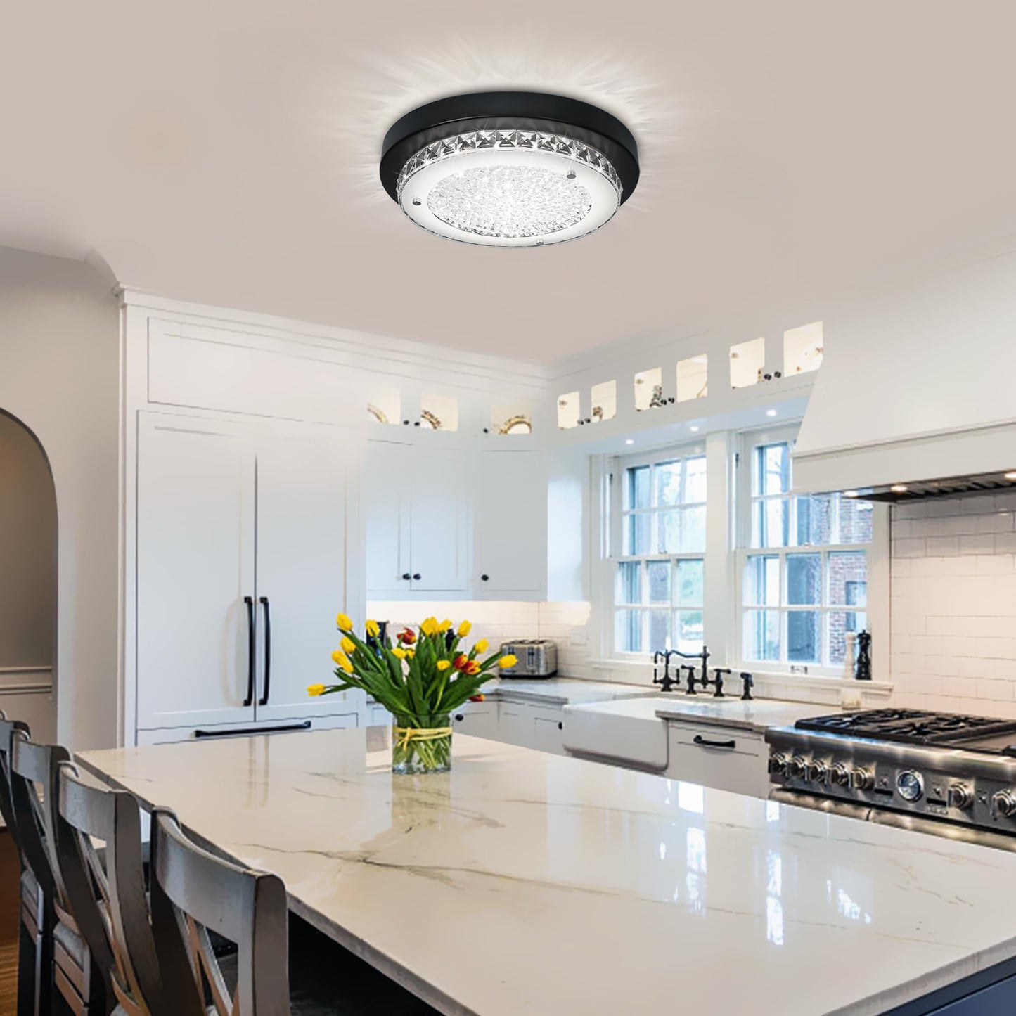 Black Crystal Flush Mount Ceiling Light – Modern Dimmable LED