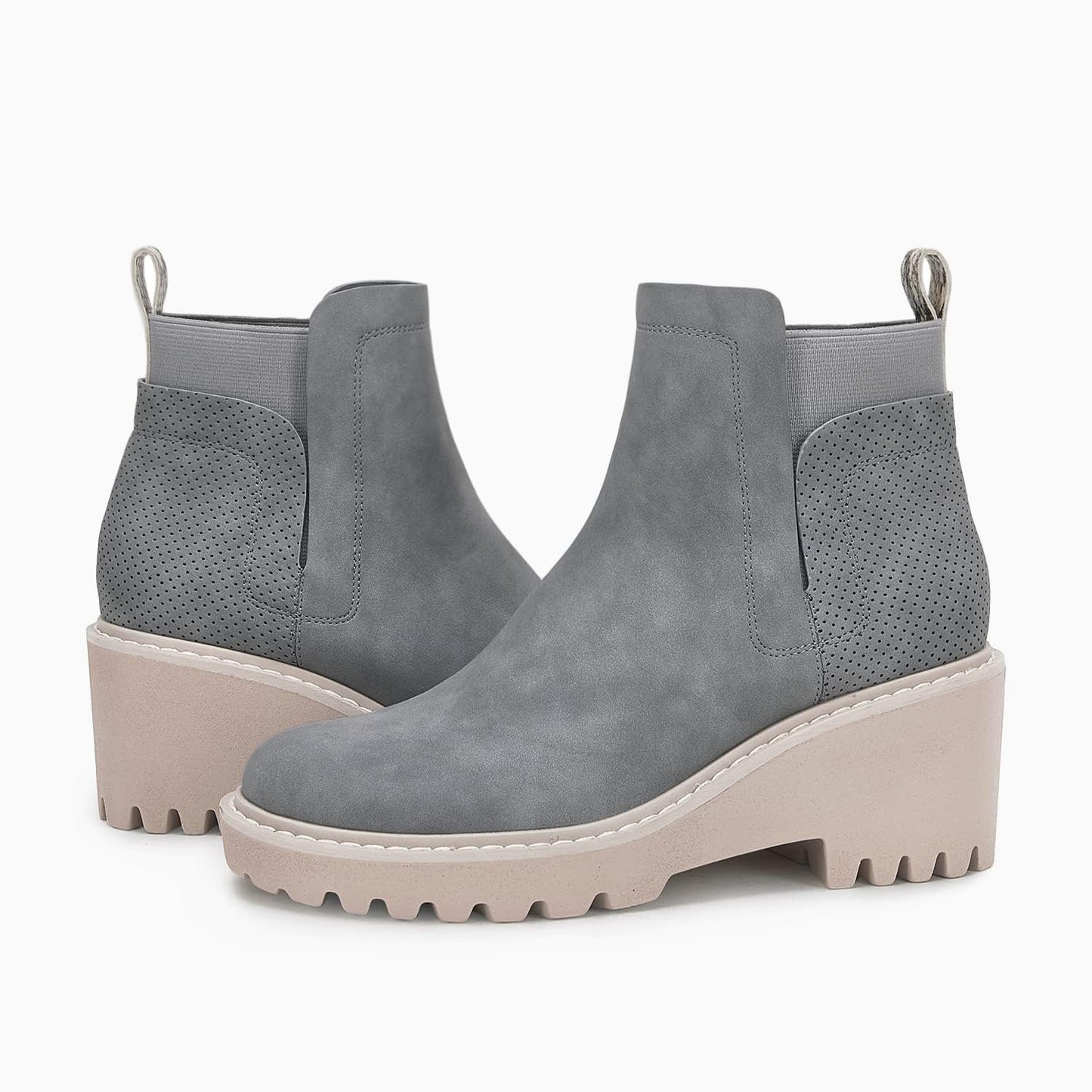 Trish Lucia Womens Platform Lug Sole Chelsea Boots Ankle High Chunky Block Heel Non-Slip Suede Leather Slip on Combat Fashion Booties