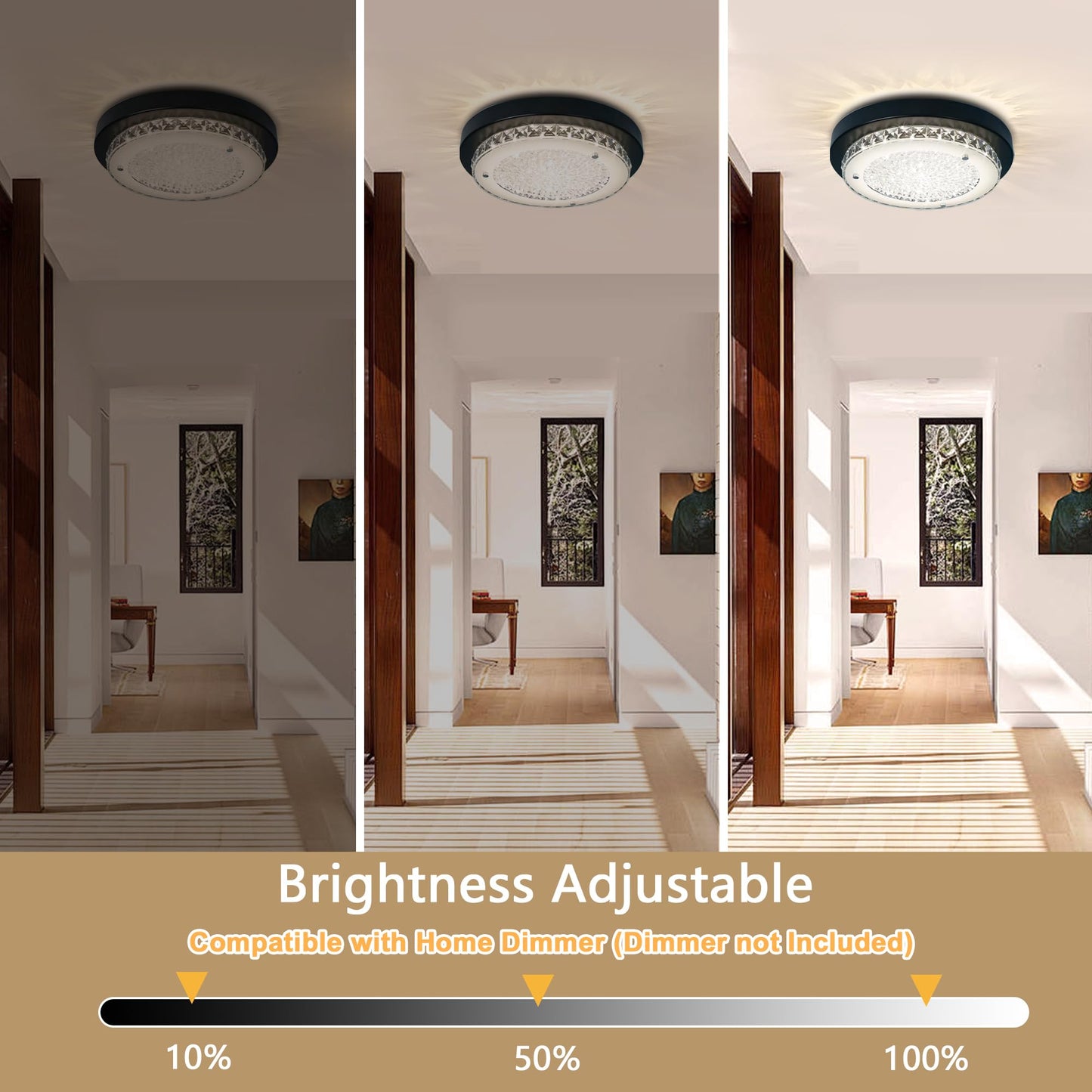 Black Crystal Flush Mount Ceiling Light – Modern Dimmable LED