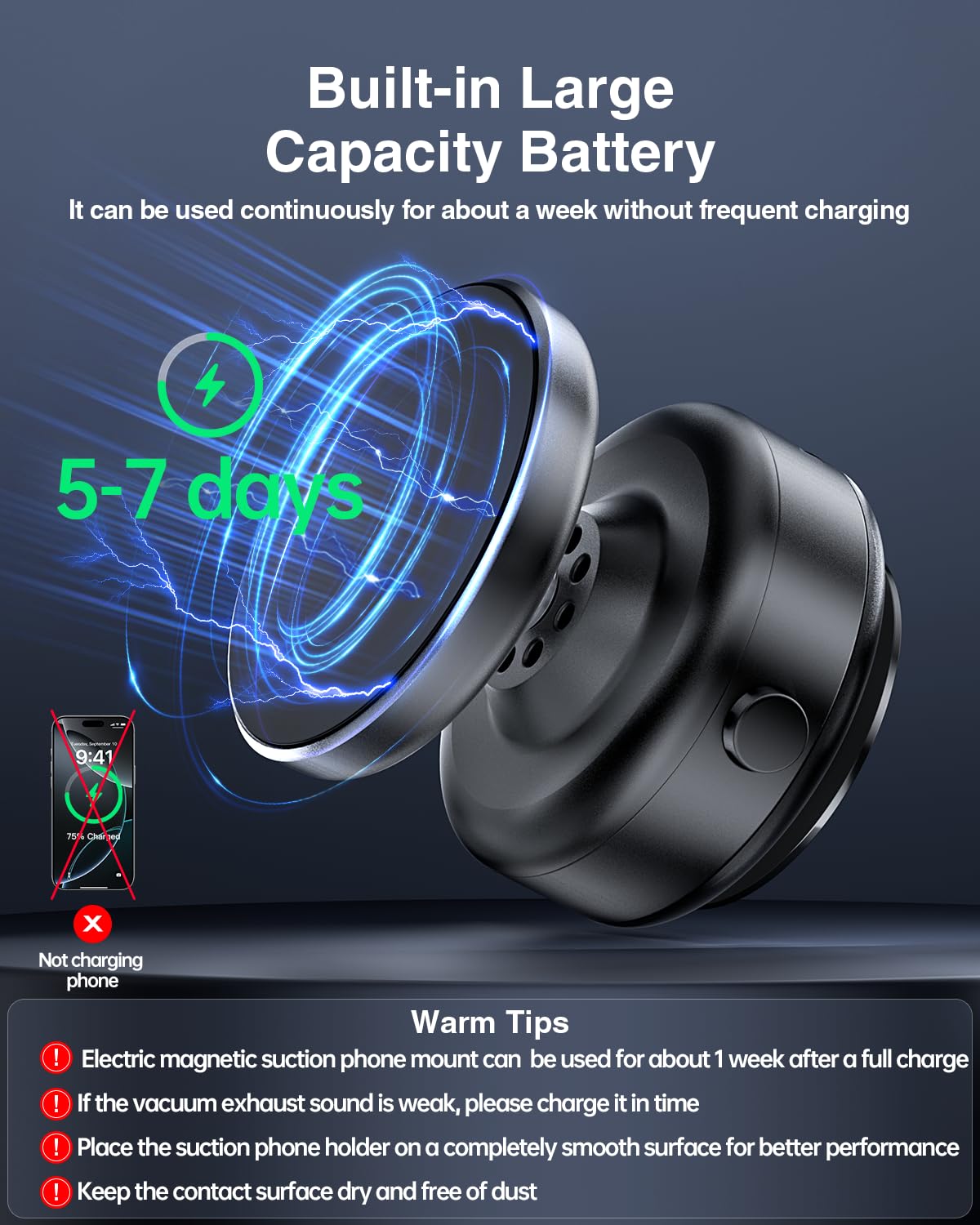 Magnetische Auto-Telefonhalterung mit Vakuumsauger, verstellbare elektrische magnetische Telefonhalterung fürs Auto, faltbare Autohalterung mit starkem Saugnapf für iPhone 16/15/14/13/12, Dusche/Auto/Spiegel (kein Aufladen des Telefons) 