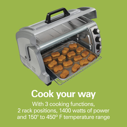 6 Slice Countertop Toaster Oven With Easy Reach Roll-Top Door, Bake, Broil & Toast Functions, Auto Shutoff, Silver (31127D)