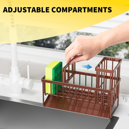 Kitchen Sink Caddy Organzier with High Brush Holder, Sponge Holder for Sink, 304 Rustproof Stainless, Kitchen Countertop Soap Dispenser Organizer, Kitchen Decor and Accessories