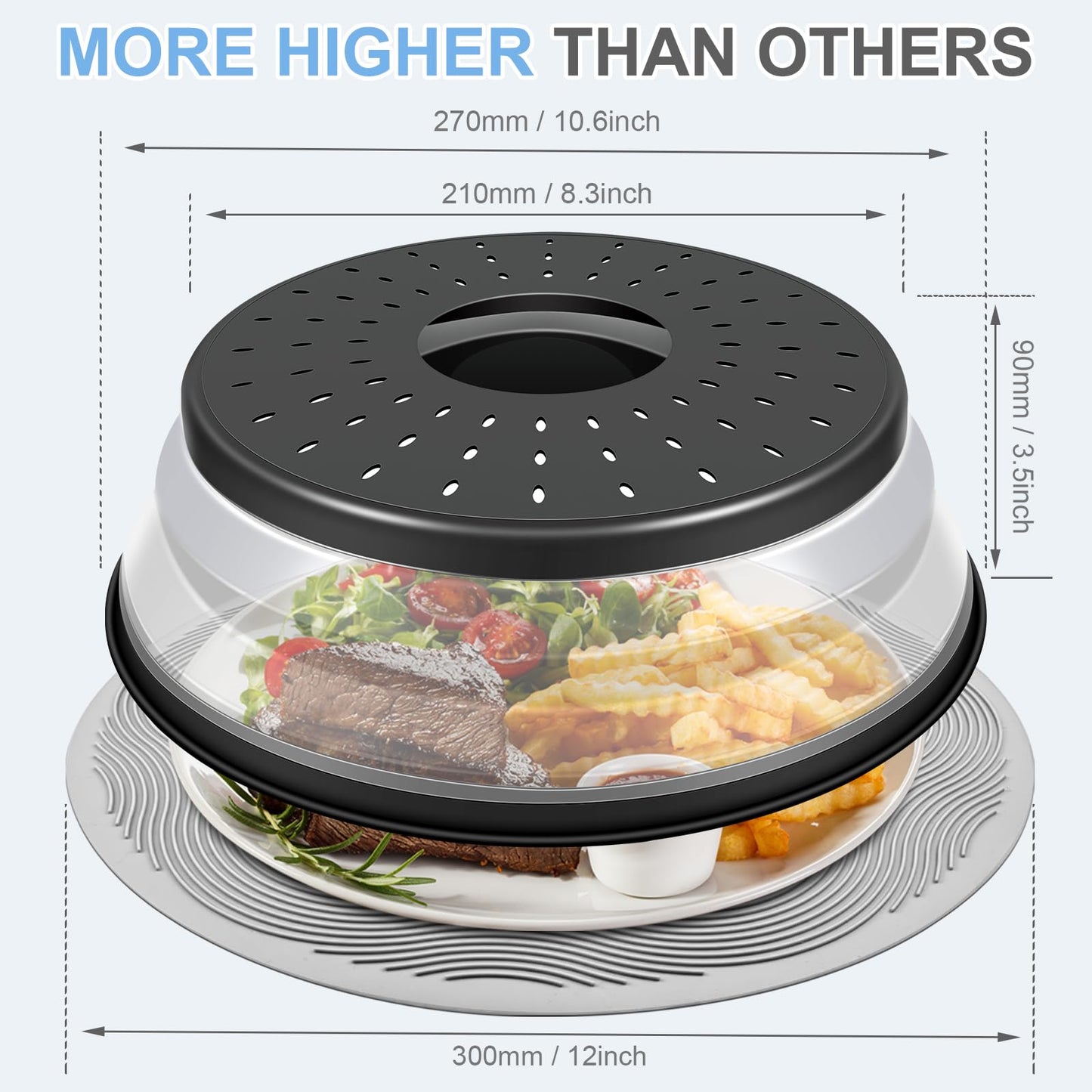 Microwave Food Cover & Silicone Mat – Splatter Guard, Collapsible Lid, Bowl Holder & Kitchen Colander (2-Pack, Charcoal)