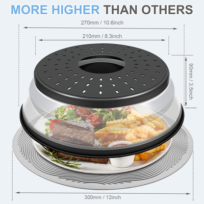 Microwave Food Cover & Silicone Mat – Splatter Guard, Collapsible Lid, Bowl Holder & Kitchen Colander (2-Pack, Charcoal)