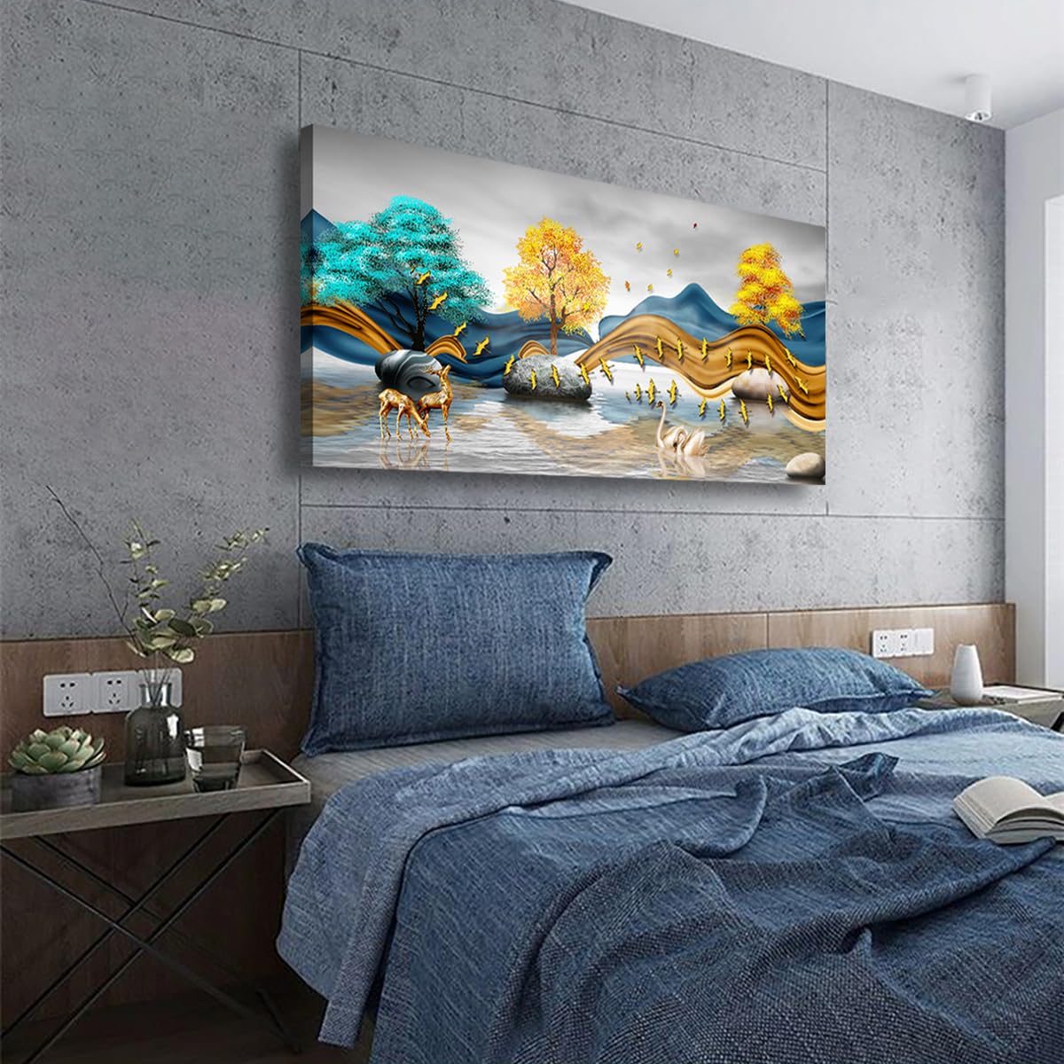 Golden Lotus Pictures Canvas Wall Art for Living room Office Bedroom Wall Decor,Flowers Wall Art Print Paintings Modern Abstract Oil Painting Artwork Waterproof Ready to Hang-20x40inch