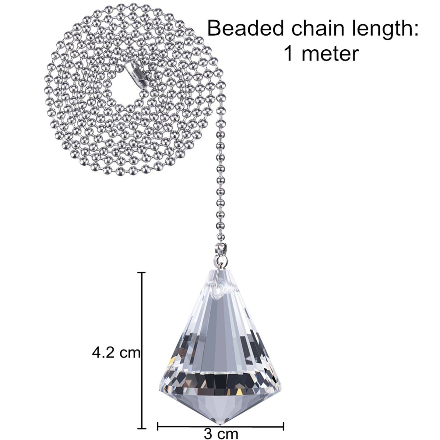 JOVITEC Lot de 2 chaînes de traction pour ventilateur de plafond, ornements, extension de chaîne de traction pour lumière, chaîne de traction décorative en cristal, 1 mètre de long pour chaque chaîne (diamant en cristal) 