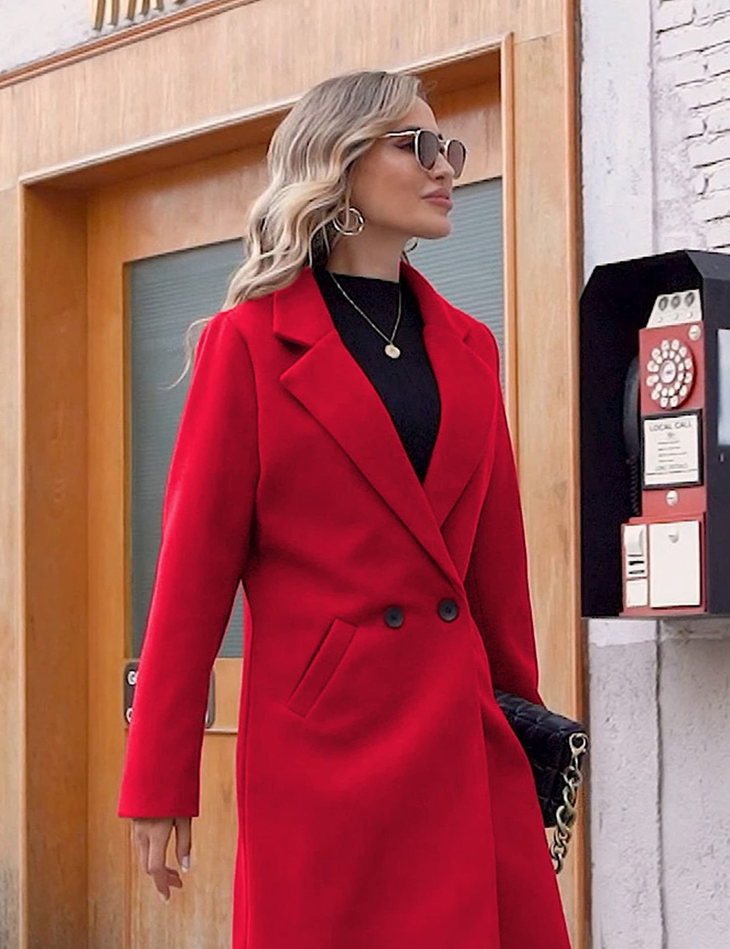 Hooever Damen Winter Wollmantel Lässiger Einreihiger Peacoat mit Revers