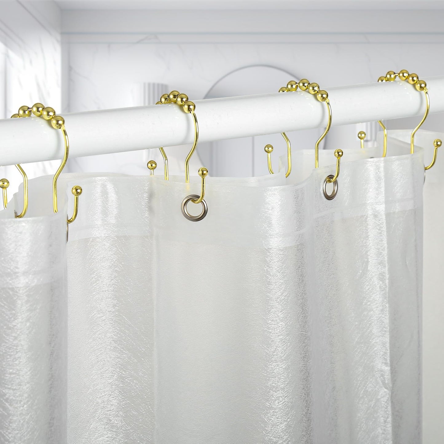 Goowin Shower Curtain Hooks, 12 Pcs Shower Curtain Rings, Stainless Steel Bronze Shower Curtain Hooks Rings Rust Proof, Balance Sliding Anti-Drop Double Shower Hooks for Shower Curtain Rod (Bronze)